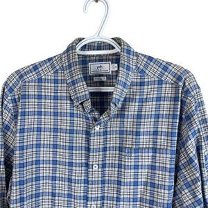 Southern Tide Classic Fit Flannel Shirt Mens M Gray Blue Plaid Long Sleeve Cotto